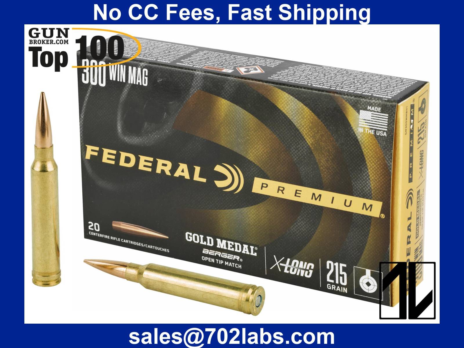 Federal Gold Medal 300 Win Mag Ammo 215 Grain Berger Hybrid Open-img-0