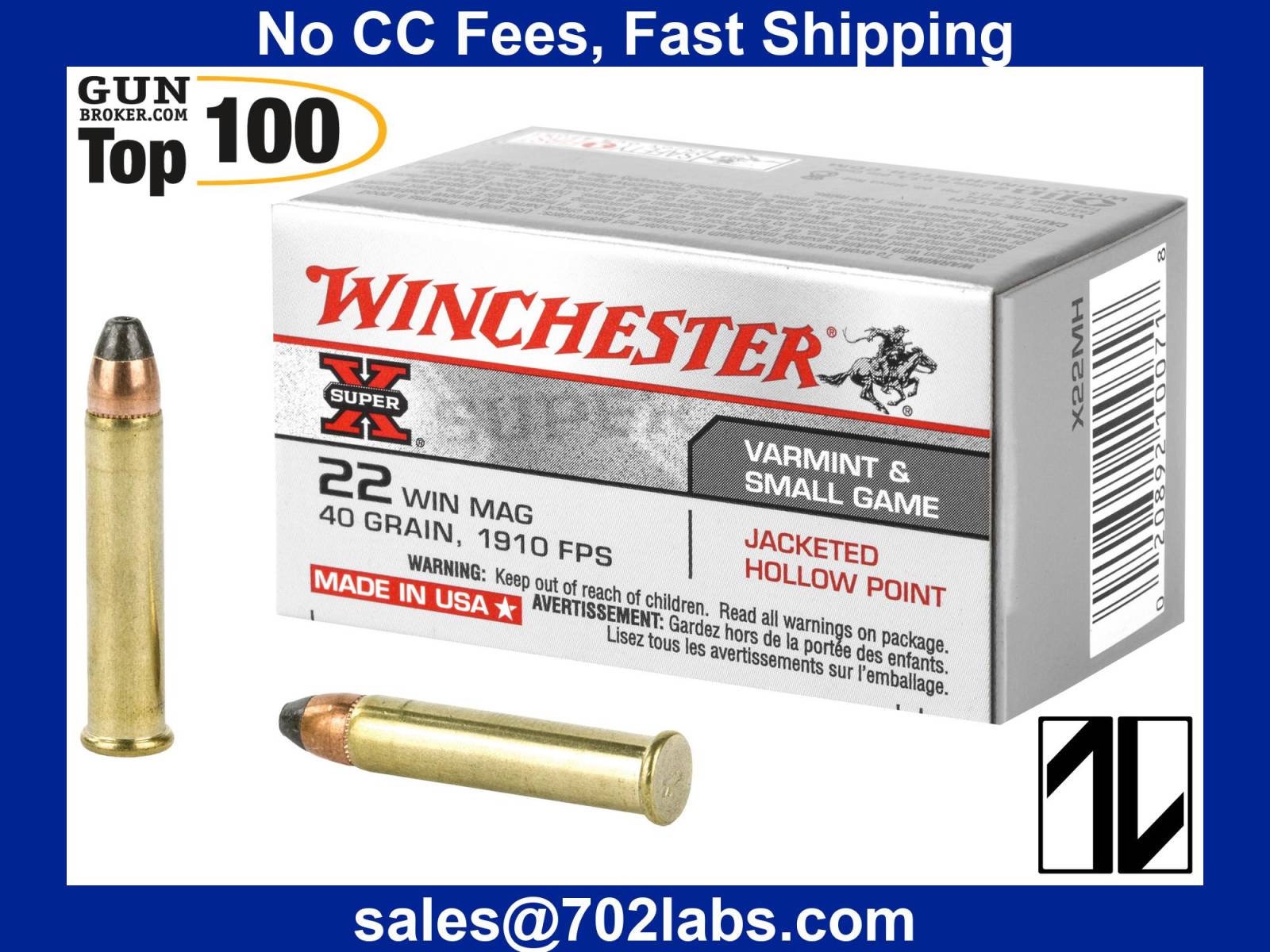 Winchester Super-X 22 Mag 40 grain Ammo-img-0